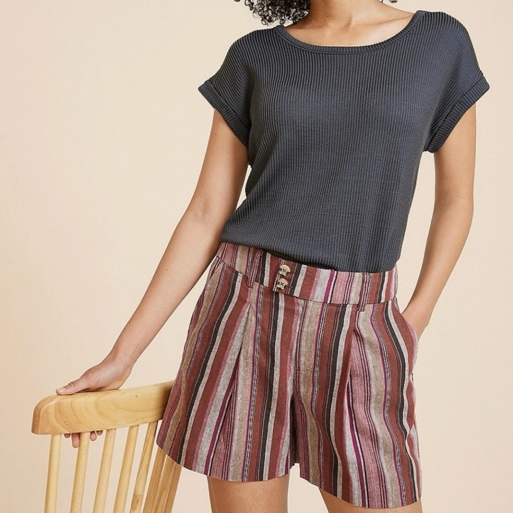 Maurices Womens Size 6 Striped Linen Rayon Blend 5" Inseam Casual Shorts Pockets